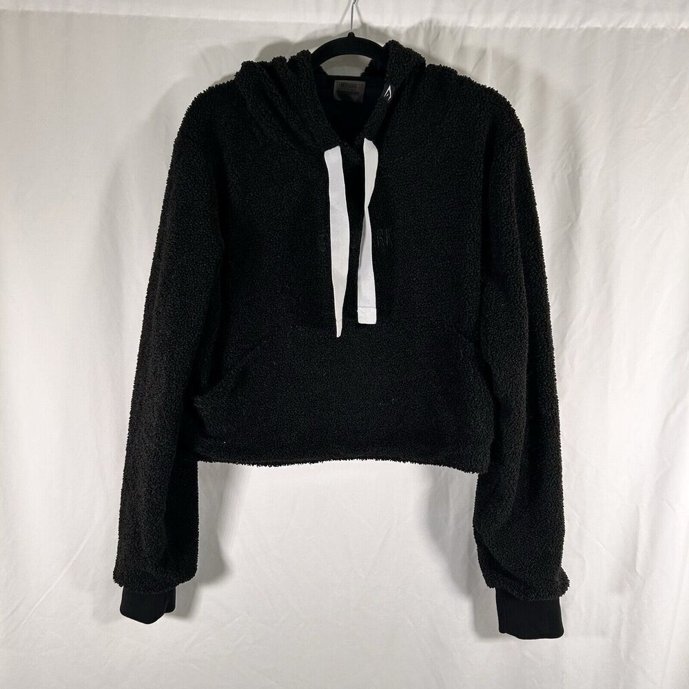 Gymshark Hoodie Women's Large Black Fleeve Cropped Drawstring Pullover